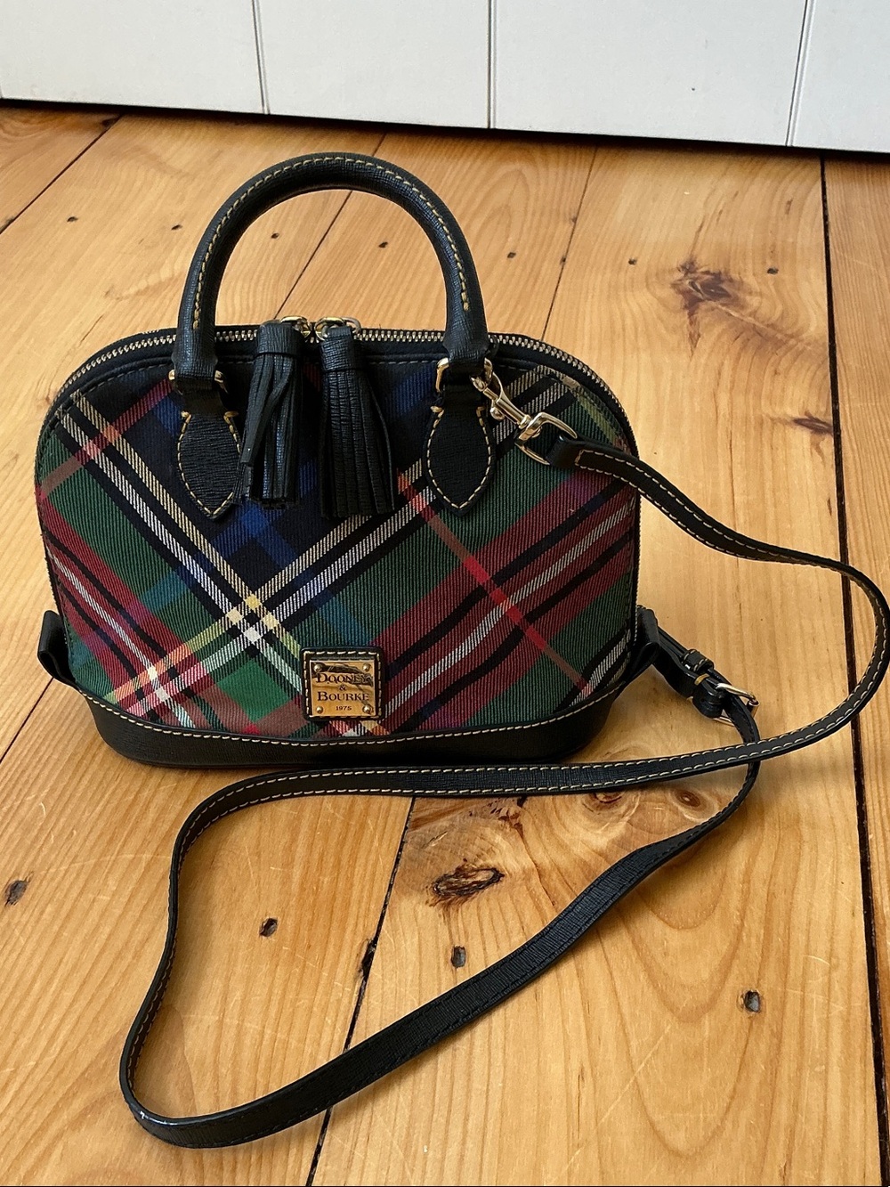 Dooney & Bourke Vintage Tartan Plaid Mini Dome Zip Satchel Crossbody Bag
